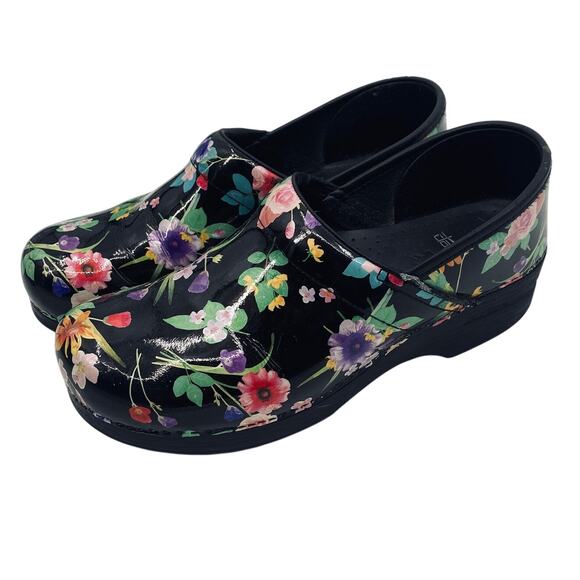 Dansko Professional Clogs Floral Garden Pattern Black Multicolor Womens 10.5/11 - Picture 1 of 13